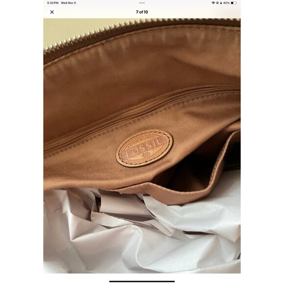 Fossil Sydney Brown Cognac Real Leather Shoulder Tote Shopper Carryall Bag - Picture 7 of 10